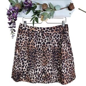 New York & Company Animal Print Pleated Mini Skirt Size 10 NWT Zipper Closure